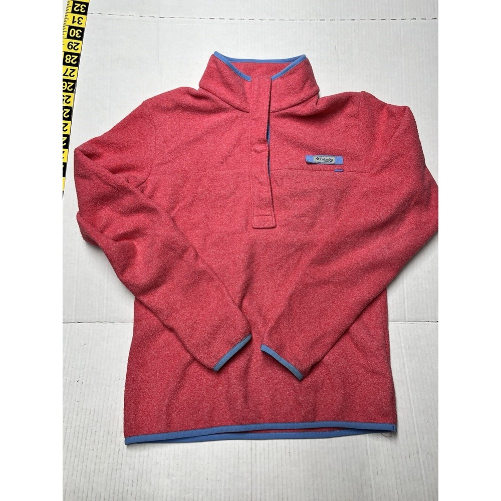 Columbia Snap T Pullover Fleece Women's SZ SM Pink With Blue Trim Hiking Outdoor